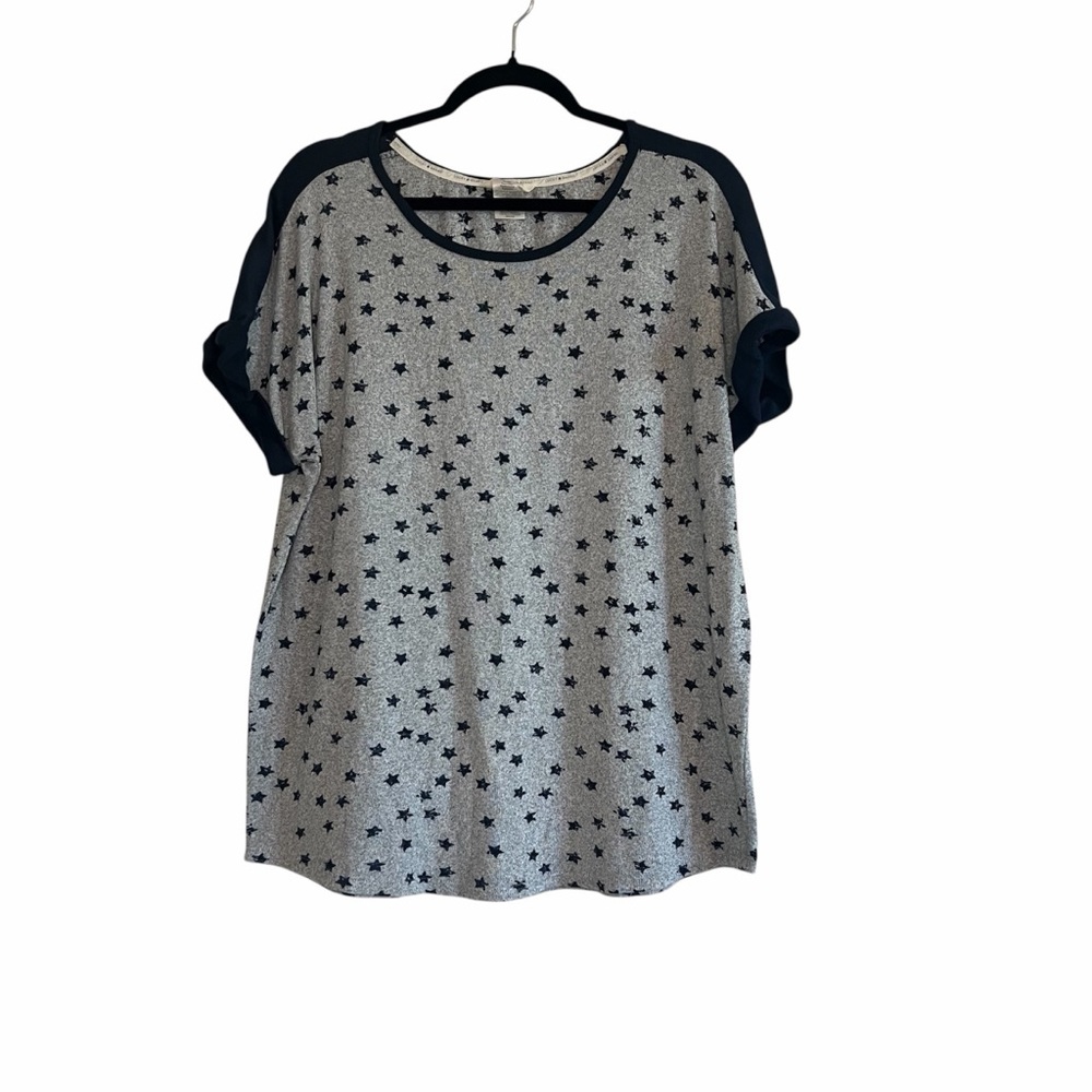 2/$30 Lucky Brand Gray and Navy Blue Star Pattern Soft Short Sleeve Tee